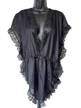 COQUETTE Flutter Sleeve Teddy Romper Lingerie Babydoll Black Lace Size XL